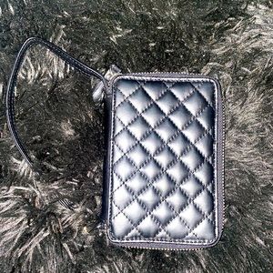 Black quilted RFID travel wristlet
